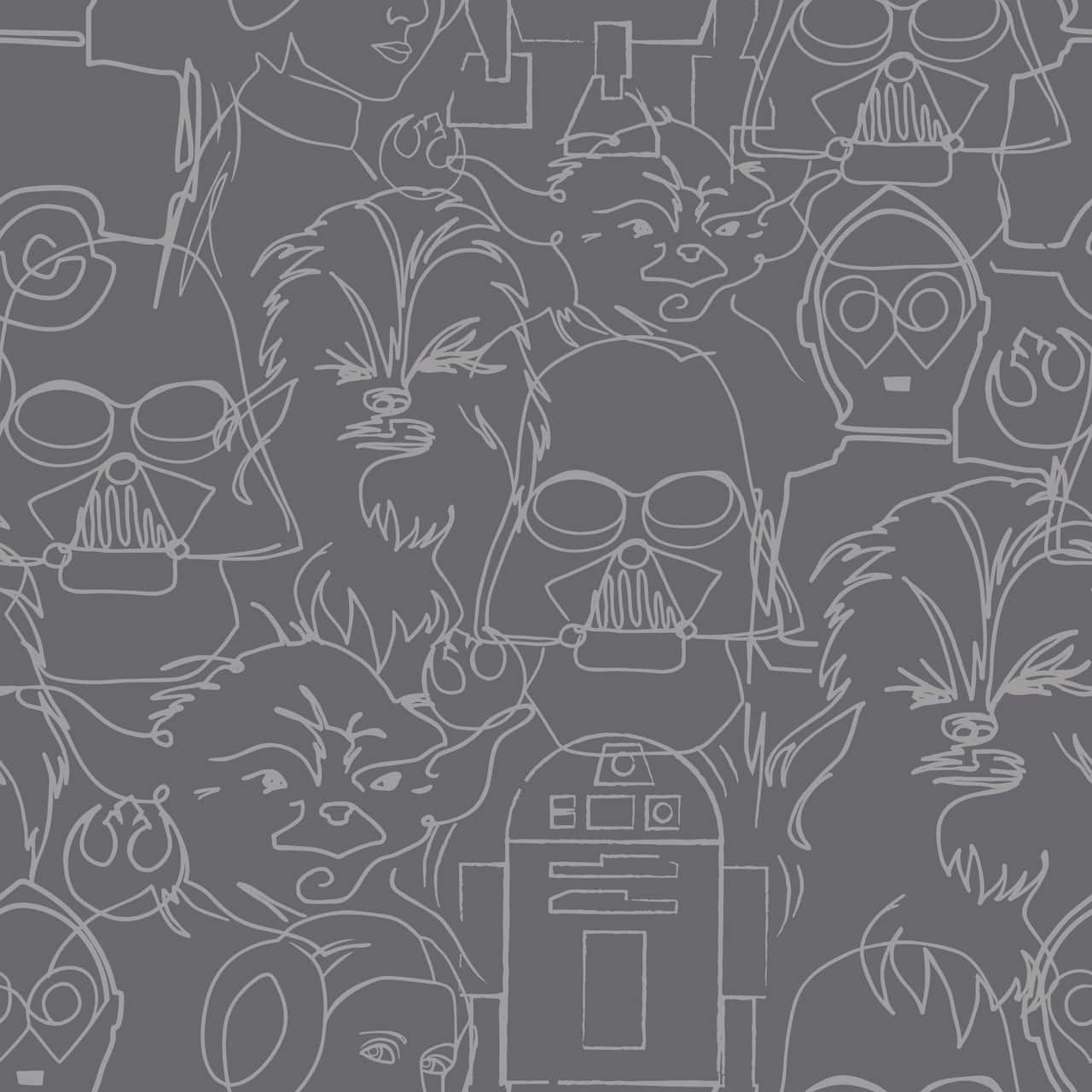 RoomMates Gray Star Wars Saga Line Sketches Peel & Stick Wallpaper
